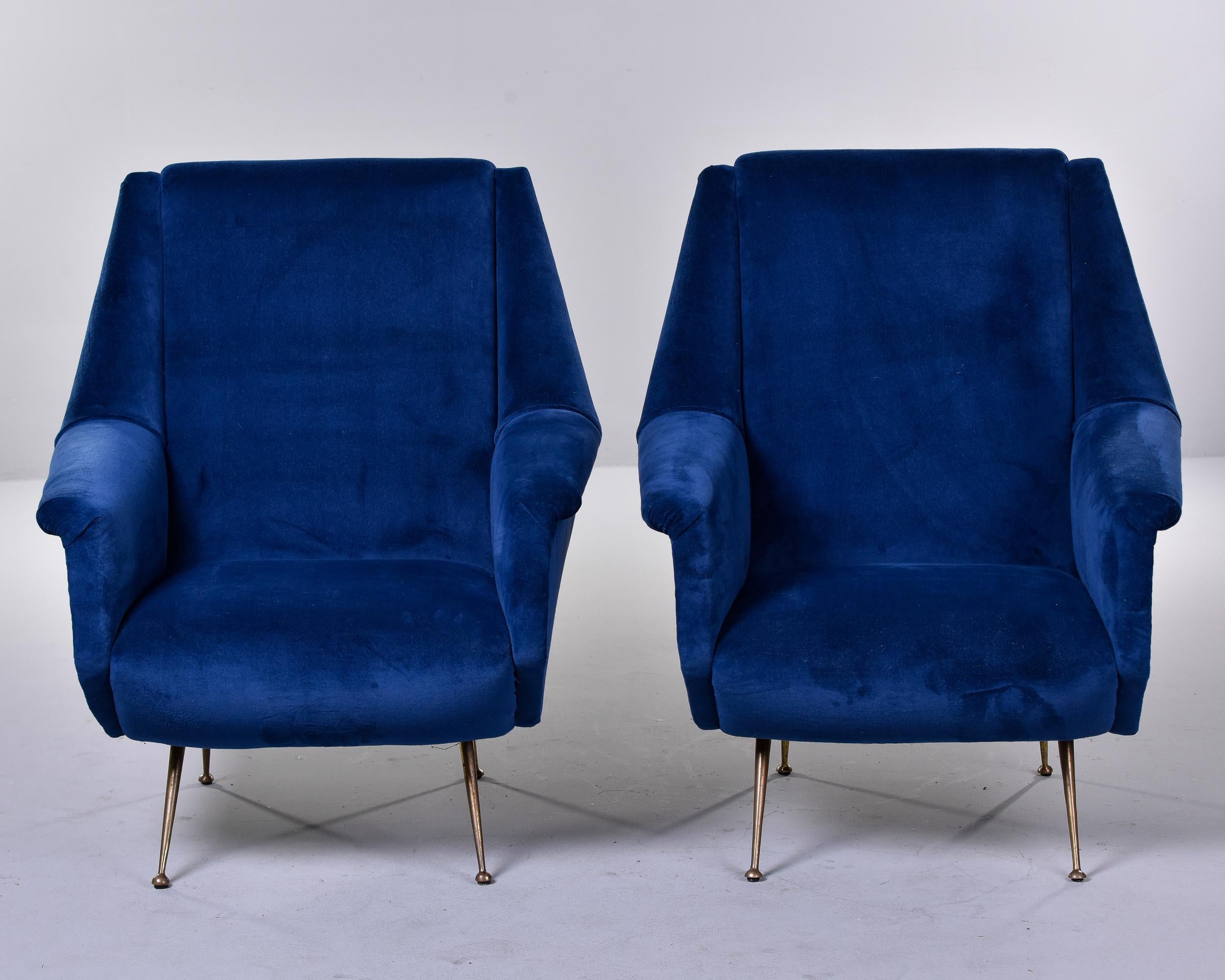 Pair Italian Mid-Century Modern Arm Chairs with New Velvet Upholstery In Good Condition In Troy, MI