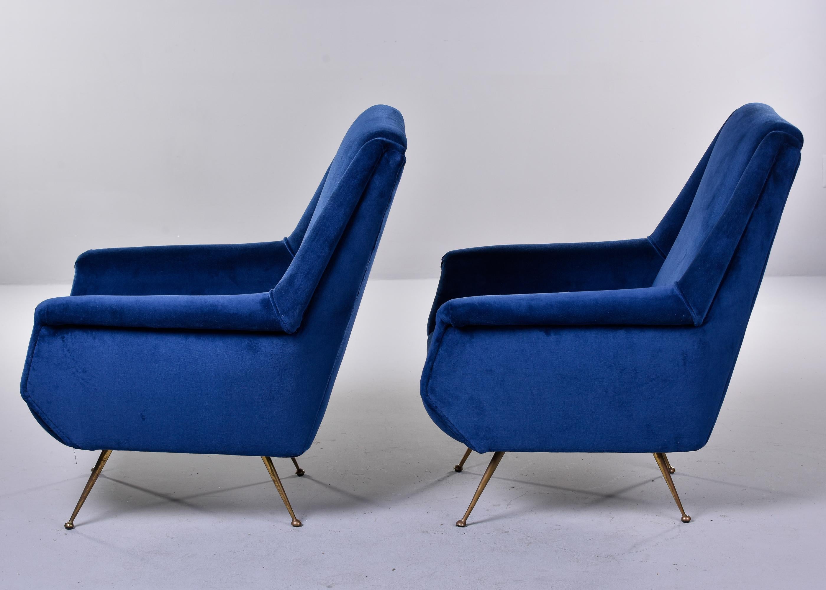 20th Century Pair Italian Mid-Century Modern Arm Chairs with New Velvet Upholstery