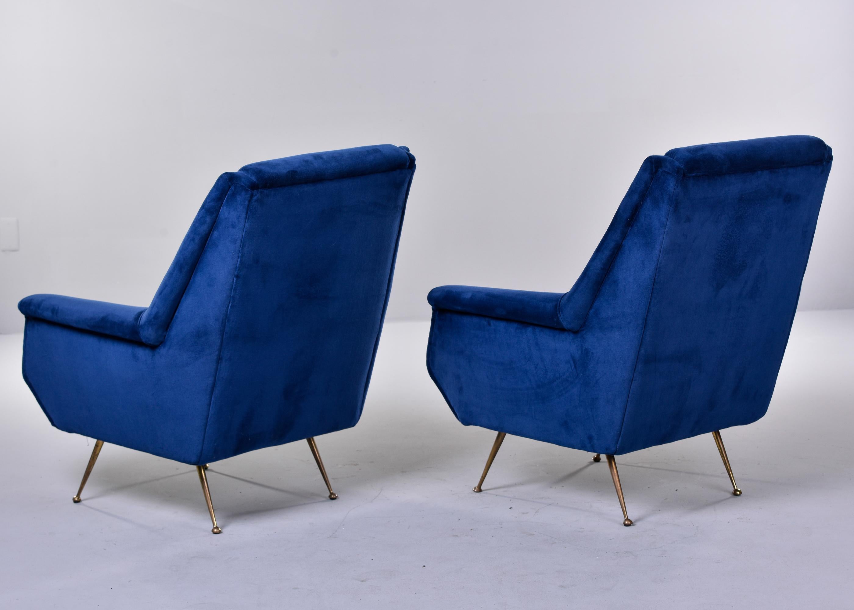 Brass Pair Italian Mid-Century Modern Arm Chairs with New Velvet Upholstery