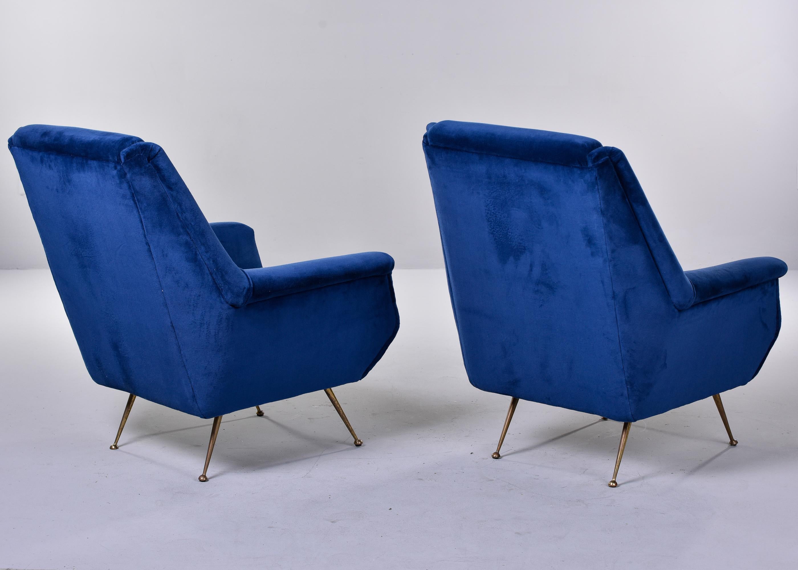 Pair Italian Mid-Century Modern Arm Chairs with New Velvet Upholstery 2