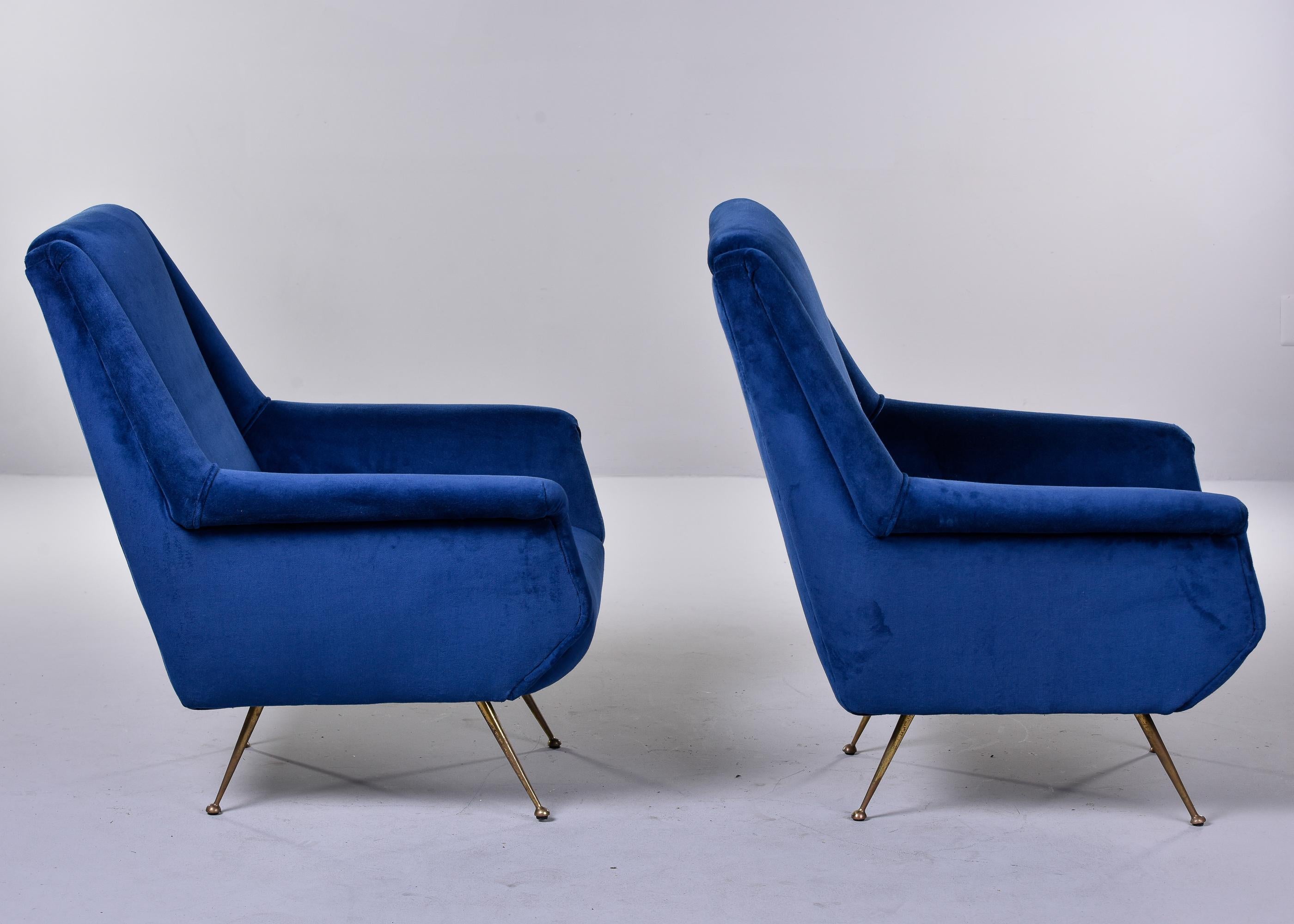 Pair Italian Mid-Century Modern Arm Chairs with New Velvet Upholstery 3
