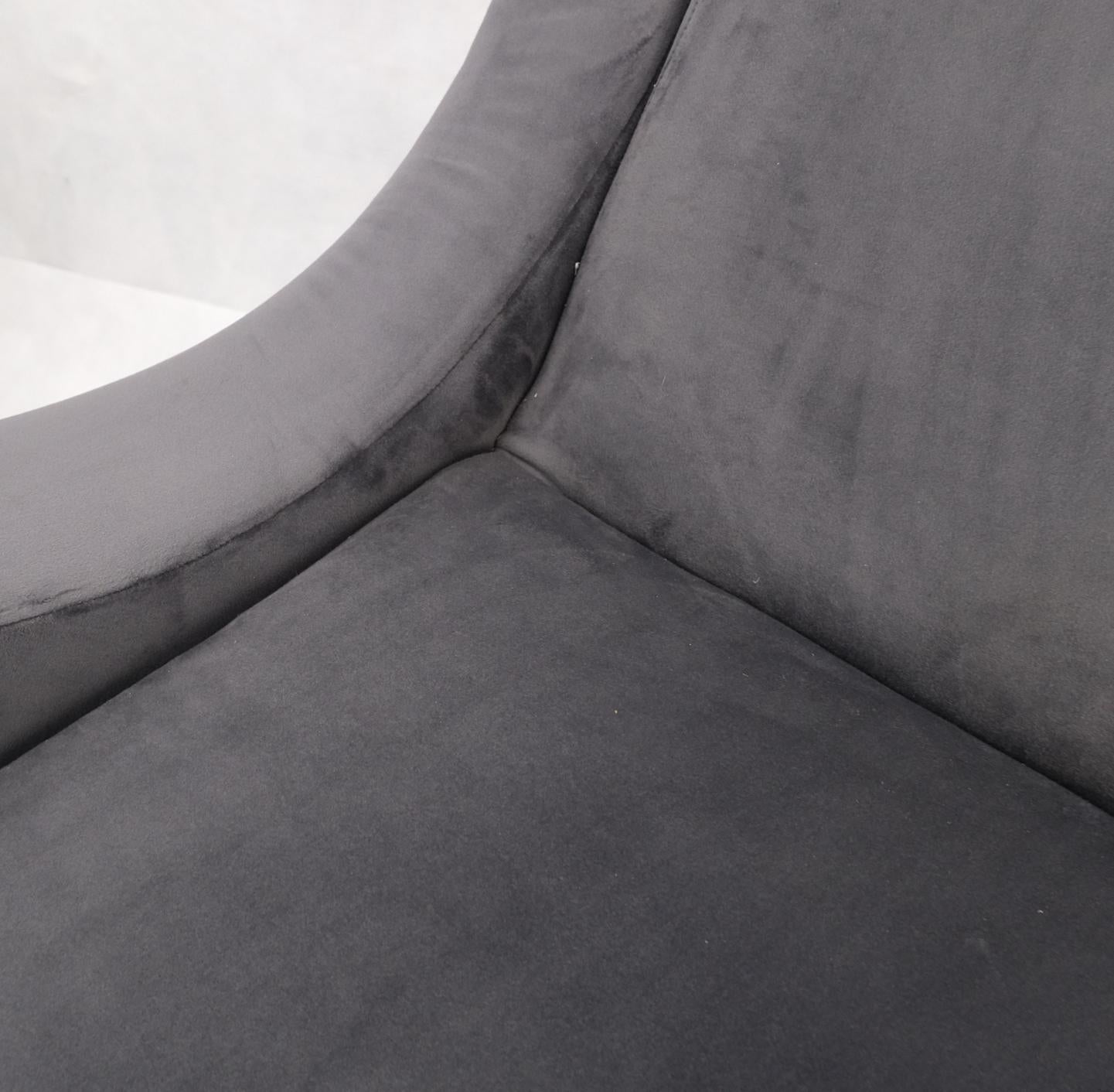 Pair Italian Mid-Century Modern Brass Legs Grey Arm Lounge Chairs For Sale 6