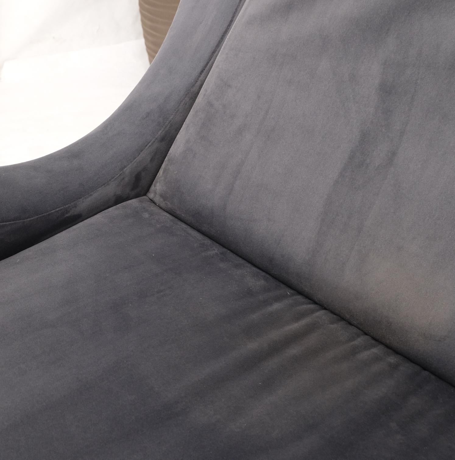 Pair Italian Mid-Century Modern Brass Legs Grey Arm Lounge Chairs For Sale 11