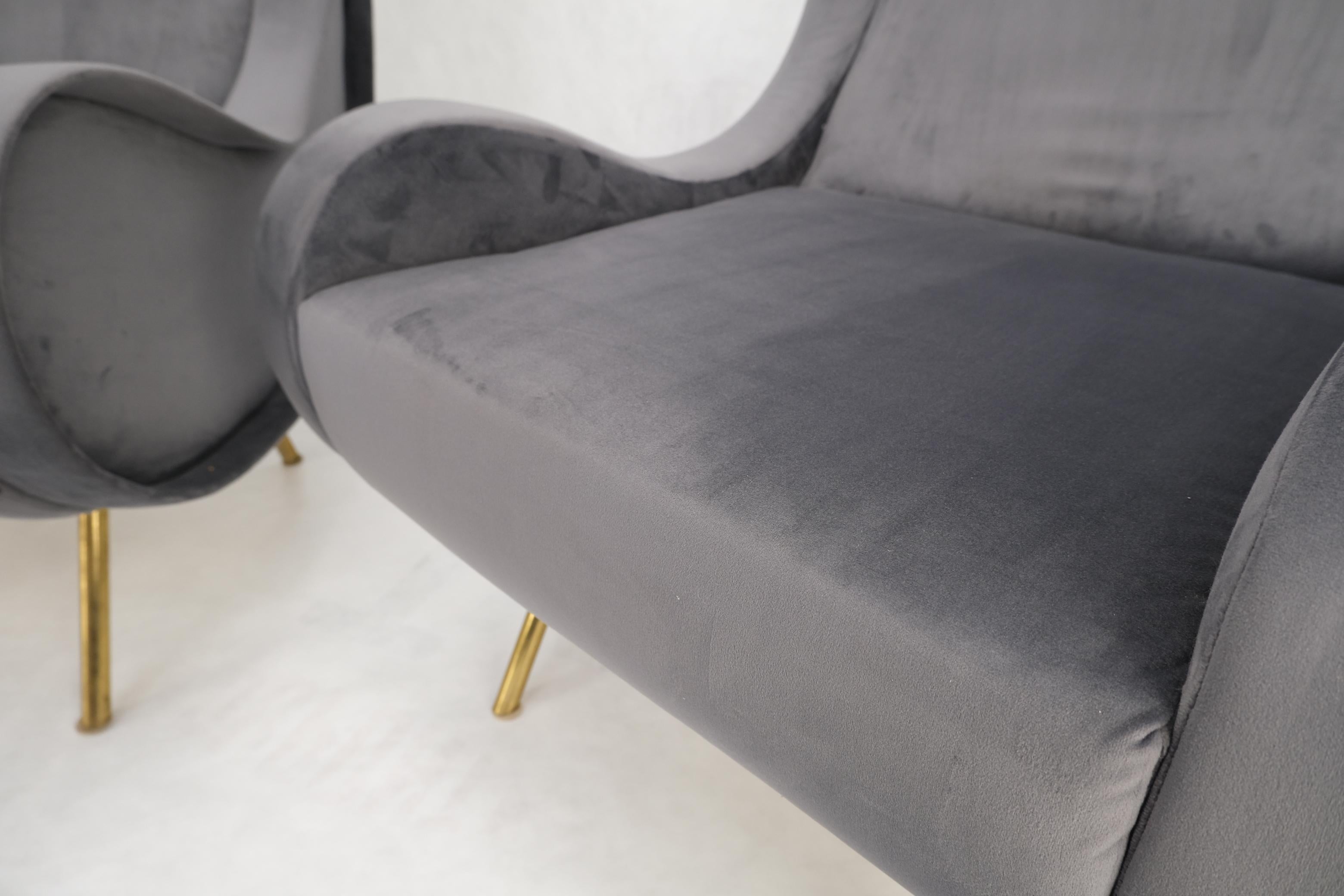 Paar italienische Sessel mit Messingbeinen und grauen Armlehnen, Mid-Century Modern, Zanuso Buffa (Moderne der Mitte des Jahrhunderts) im Angebot