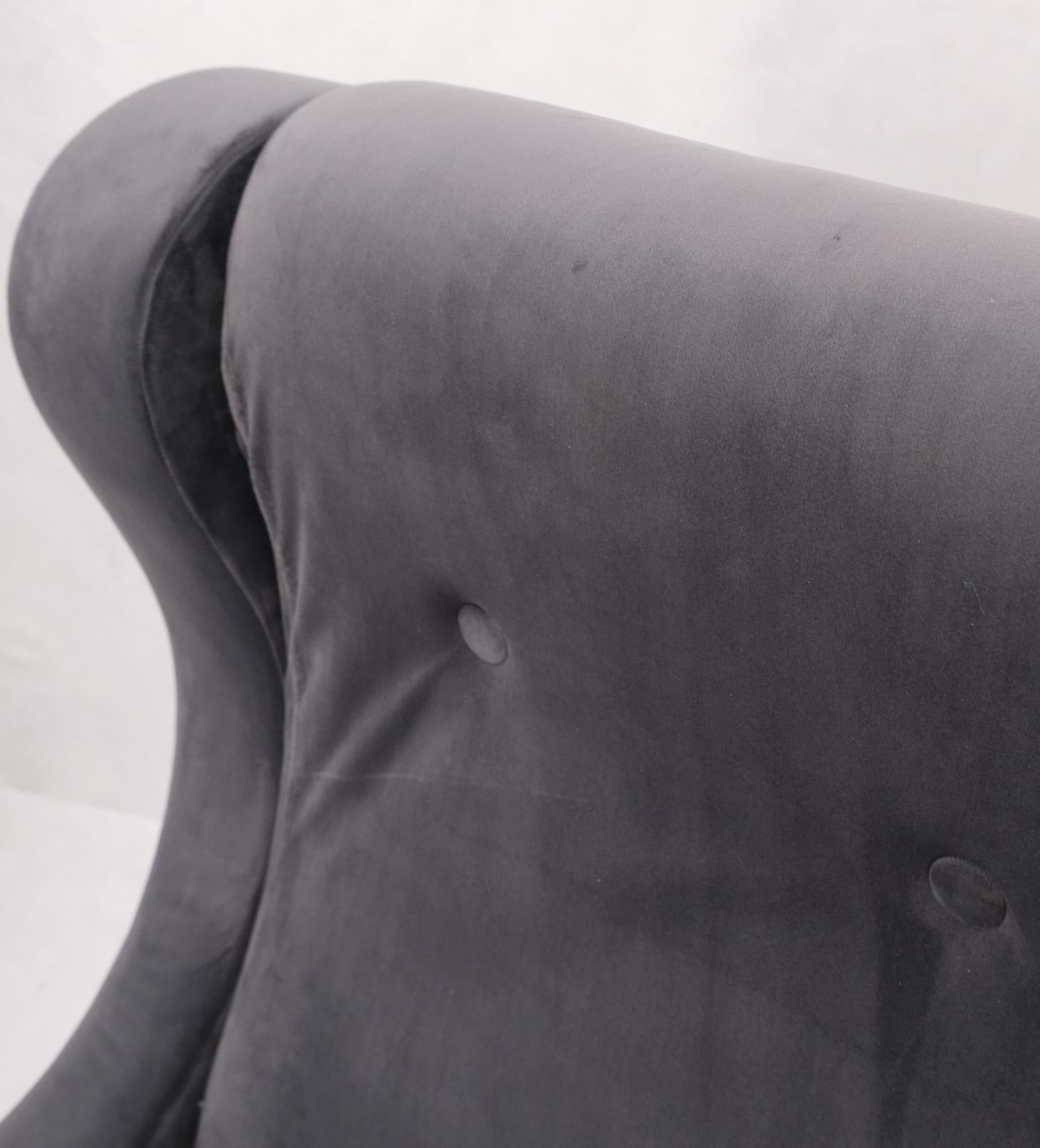 Pair Italian Mid-Century Modern Brass Legs Grey Arm Lounge Chairs For Sale 2