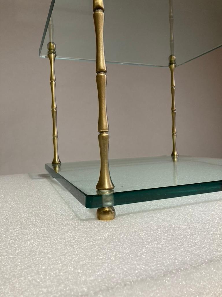 Pair Italian Mid Century Modern Glass and Brass Side Tables For Sale 5