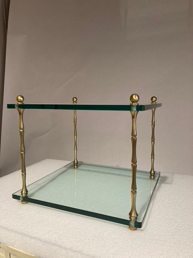 Pair Italian Mid Century Modern Glass and Brass Side Tables For Sale 9