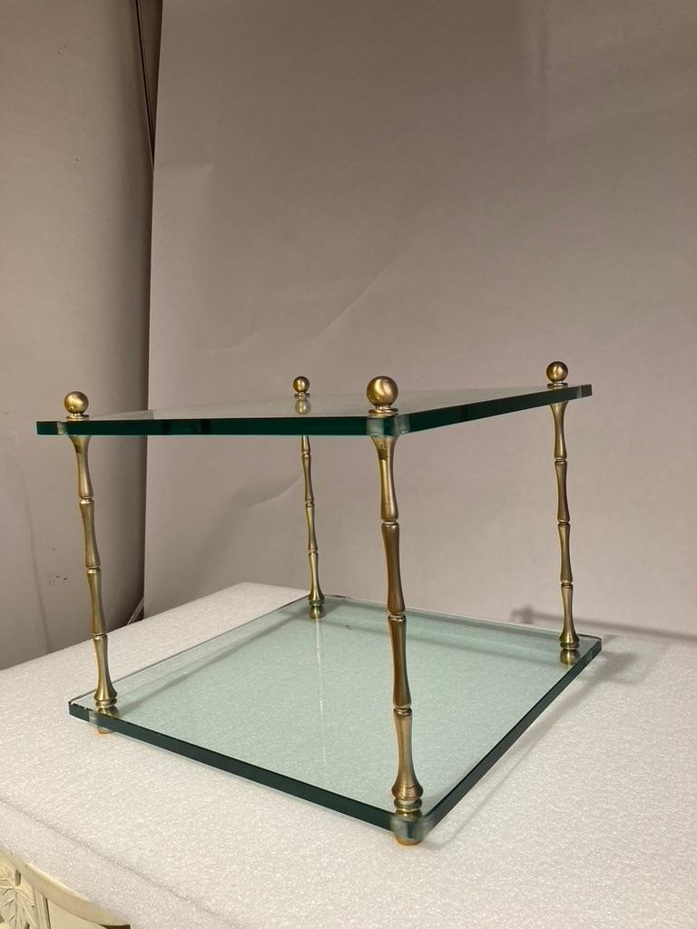 Pair Italian Mid Century Modern Glass and Brass Side Tables For Sale 10