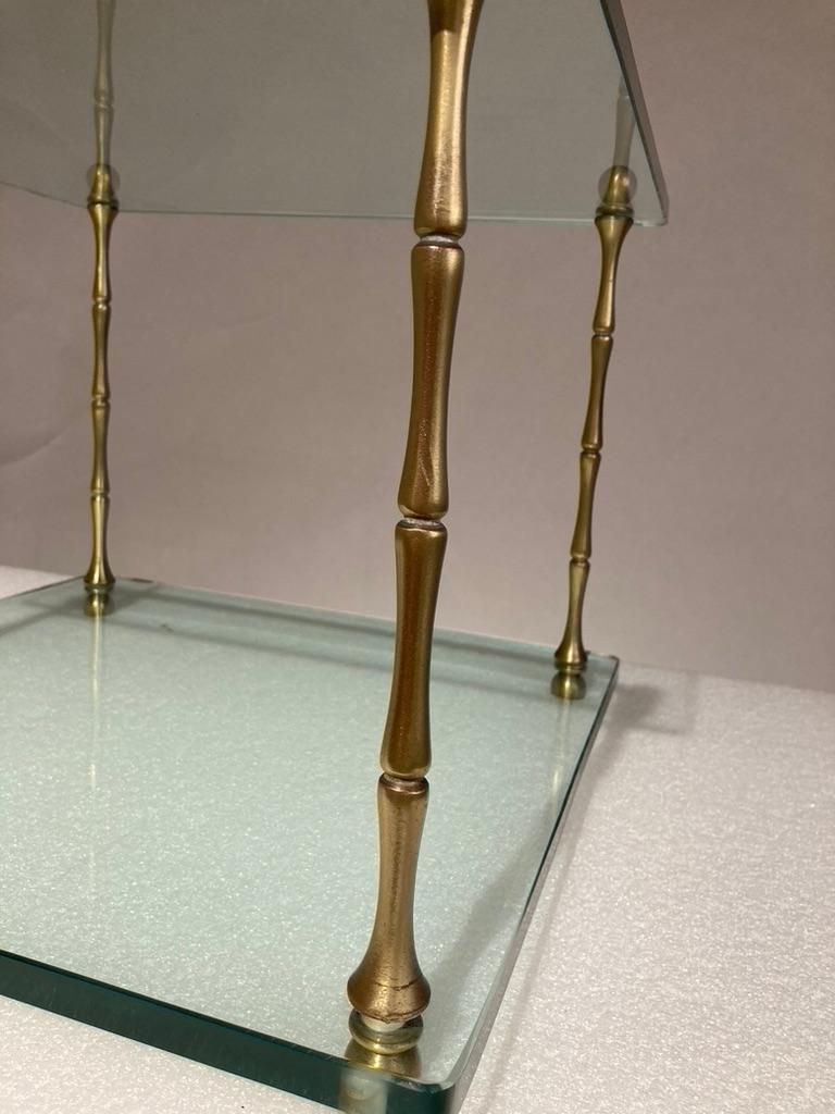 Pair Italian Mid Century Modern Glass and Brass Side Tables For Sale 12