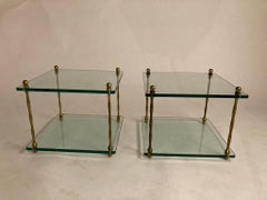 Pair Italian Mid Century Modern Glass and Brass Side Tables