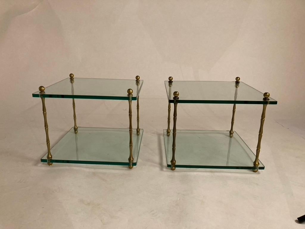 Mid-Century Modern Pair Italian Mid Century Modern Glass and Brass Side Tables For Sale