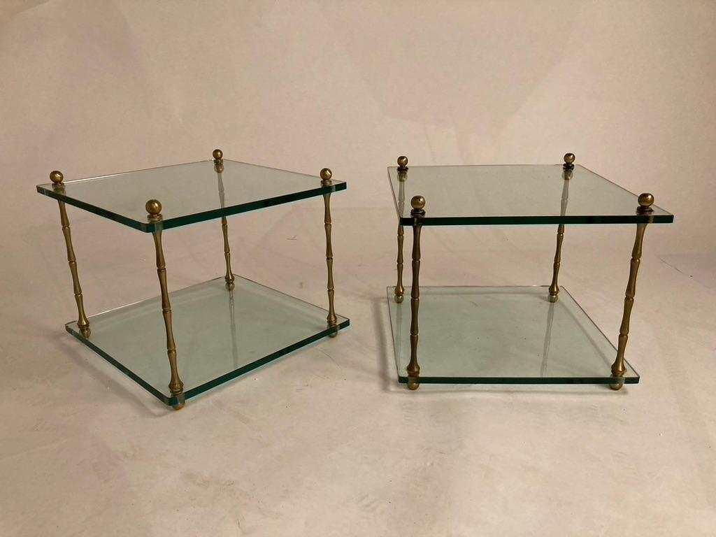 Pair Italian Mid Century Modern Glass and Brass Side Tables In Good Condition For Sale In Stamford, CT
