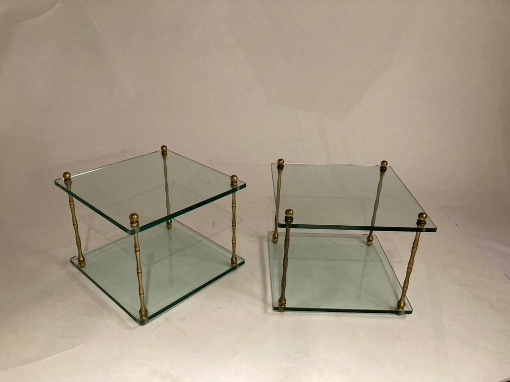 20th Century Pair Italian Mid Century Modern Glass and Brass Side Tables For Sale