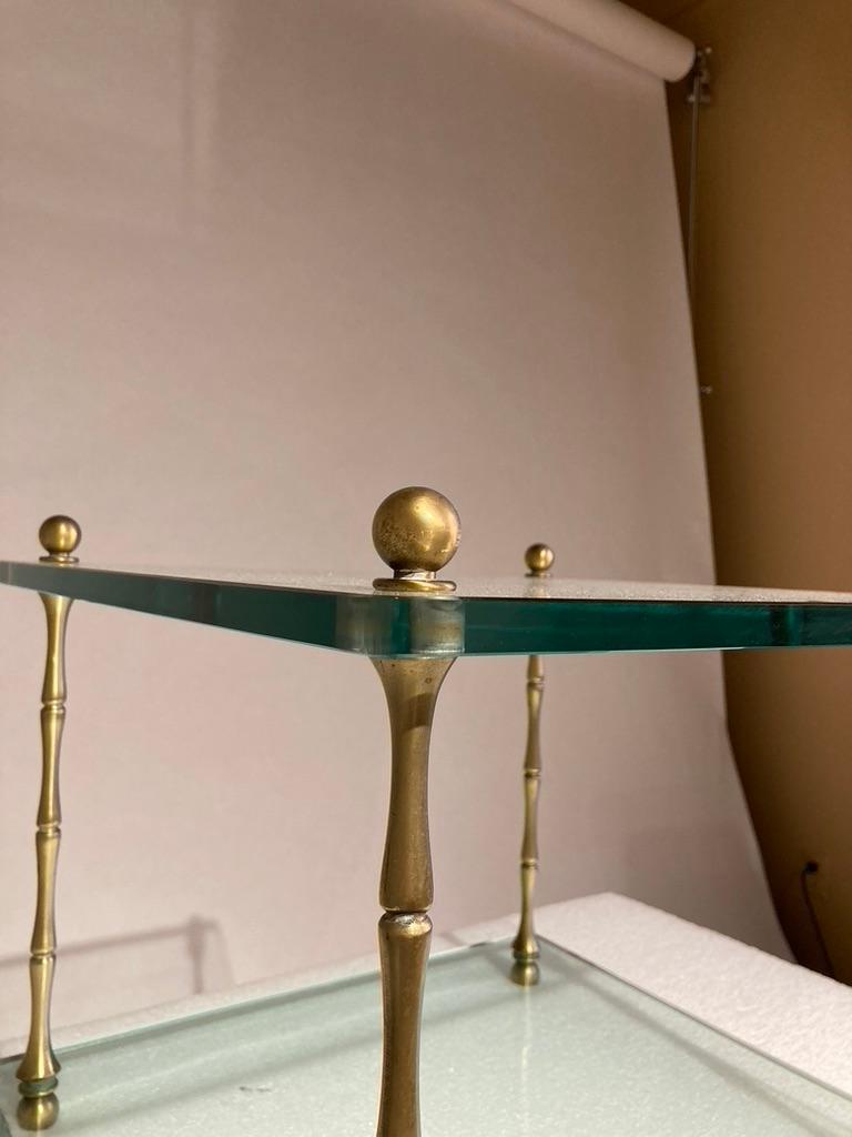 Pair Italian Mid Century Modern Glass and Brass Side Tables For Sale 1