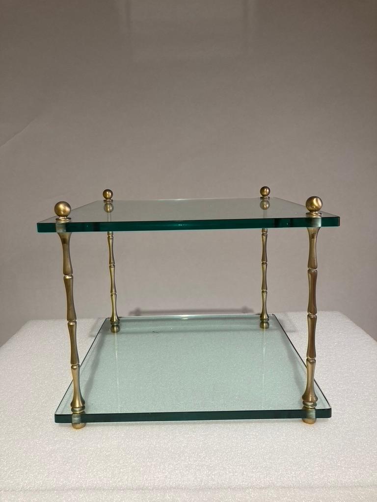 Pair Italian Mid Century Modern Glass and Brass Side Tables For Sale 2