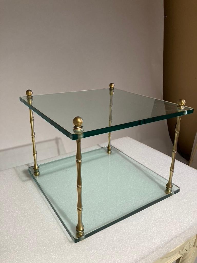 Pair Italian Mid Century Modern Glass and Brass Side Tables For Sale 3