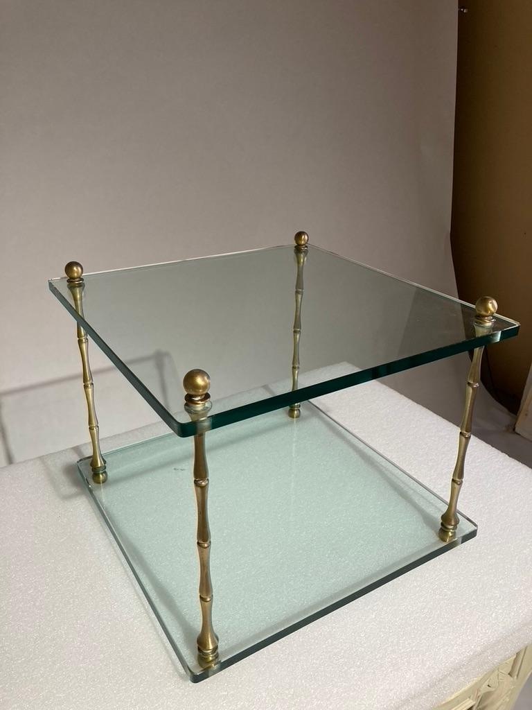 Pair Italian Mid Century Modern Glass and Brass Side Tables For Sale 4