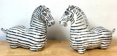 Pair Italian Mid-Century Modern Glazed Pottery Zebra Style of Raymor