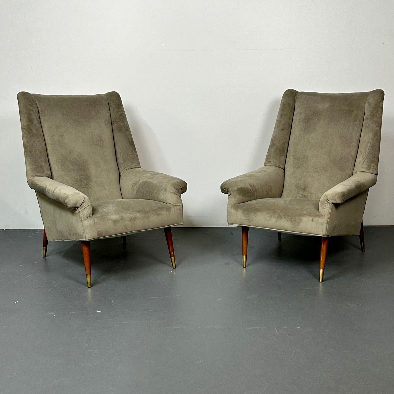 italien Style Gio Ponti, Mid-Century Modernity, chaises à dossier, velours gris, Wood, années 1950 en vente