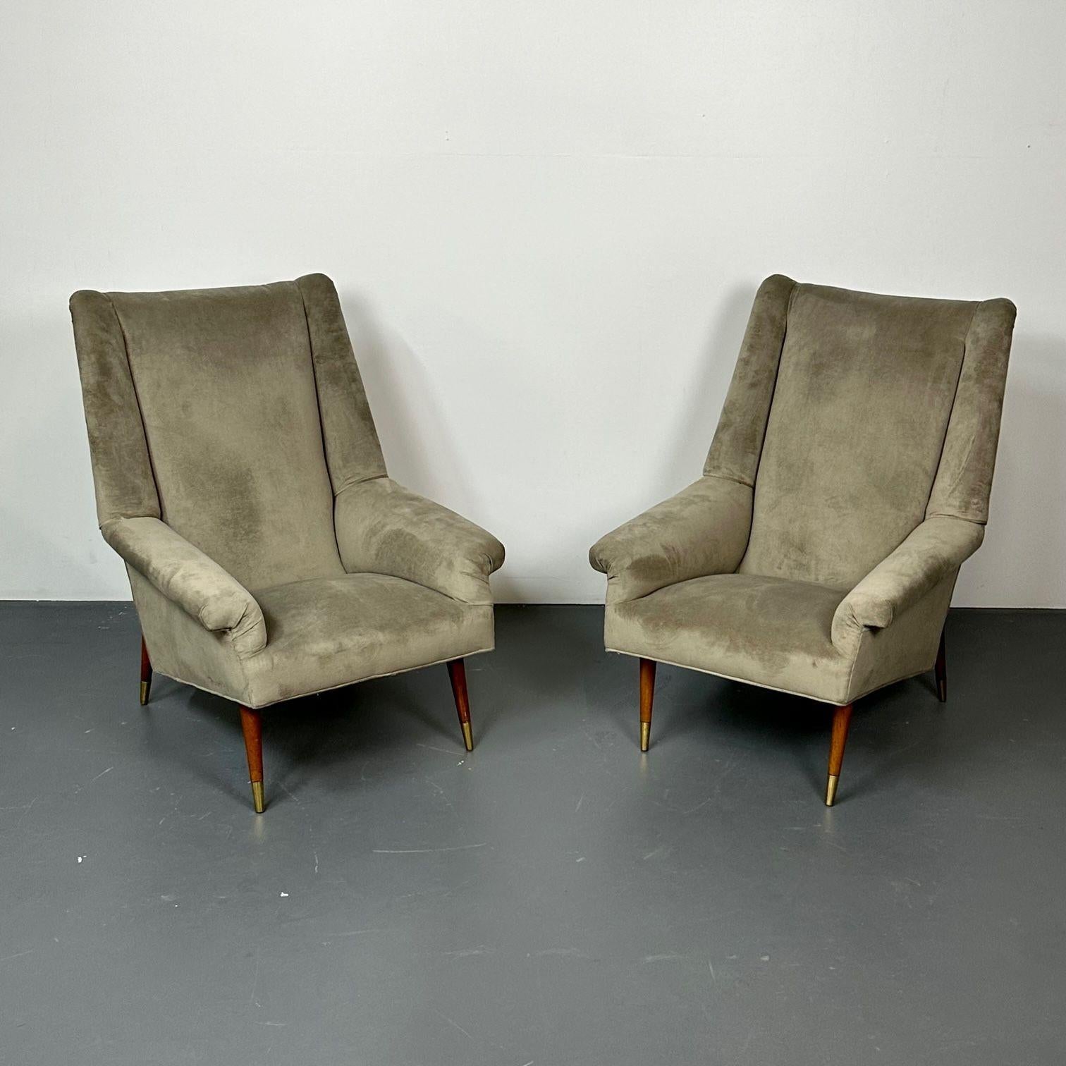 Style Gio Ponti, Mid-Century Modernity, chaises à dossier, velours gris, Wood, années 1950 Bon état - En vente à Stamford, CT