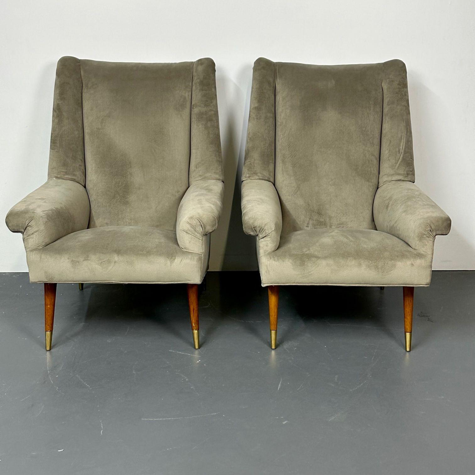 Milieu du XXe siècle Style Gio Ponti, Mid-Century Modernity, chaises à dossier, velours gris, Wood, années 1950 en vente