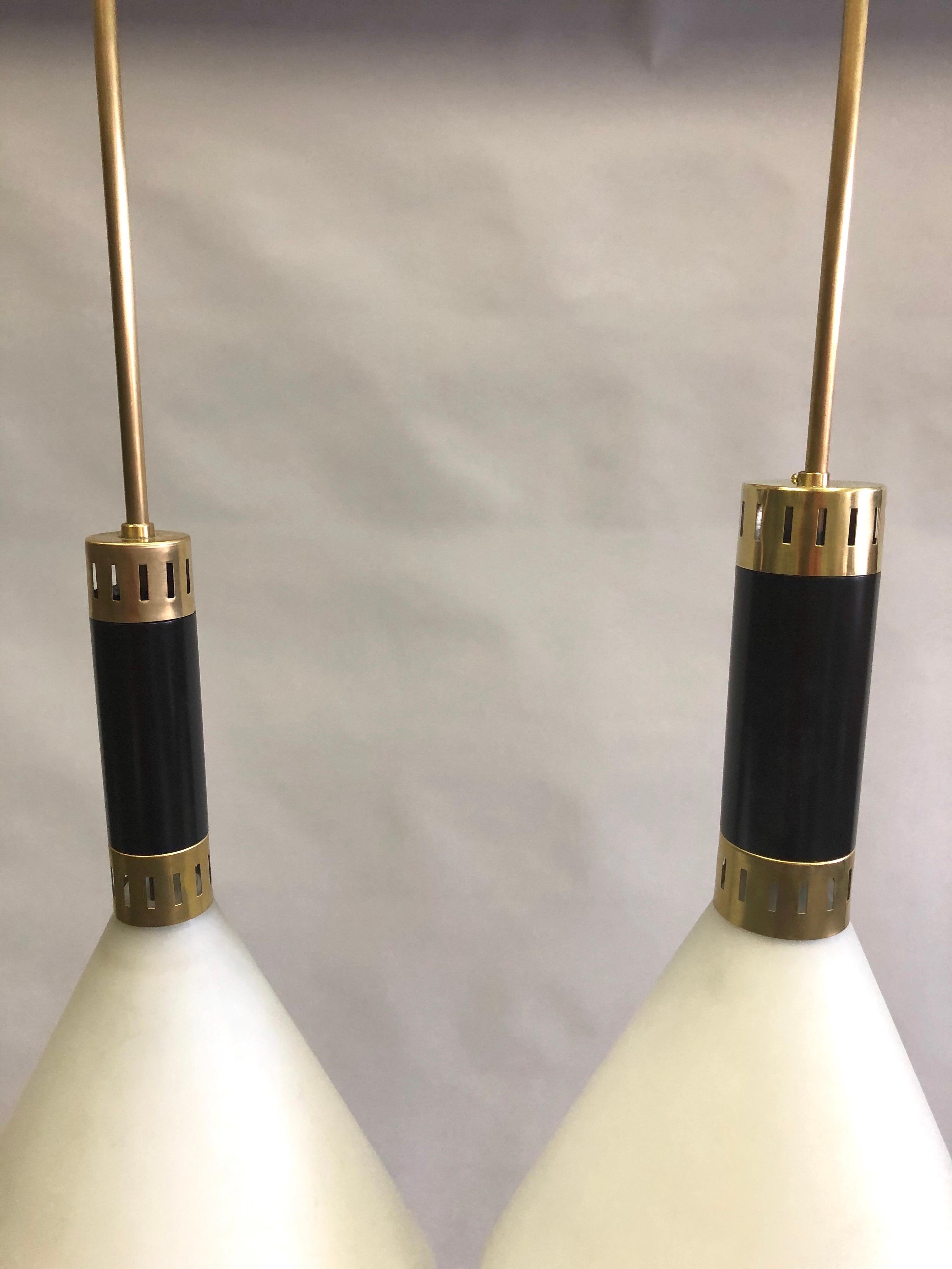 Pair of Mid-Century Modern Milk Glass Pendant attributed to Stilnovo, circa 1958 For Sale 3