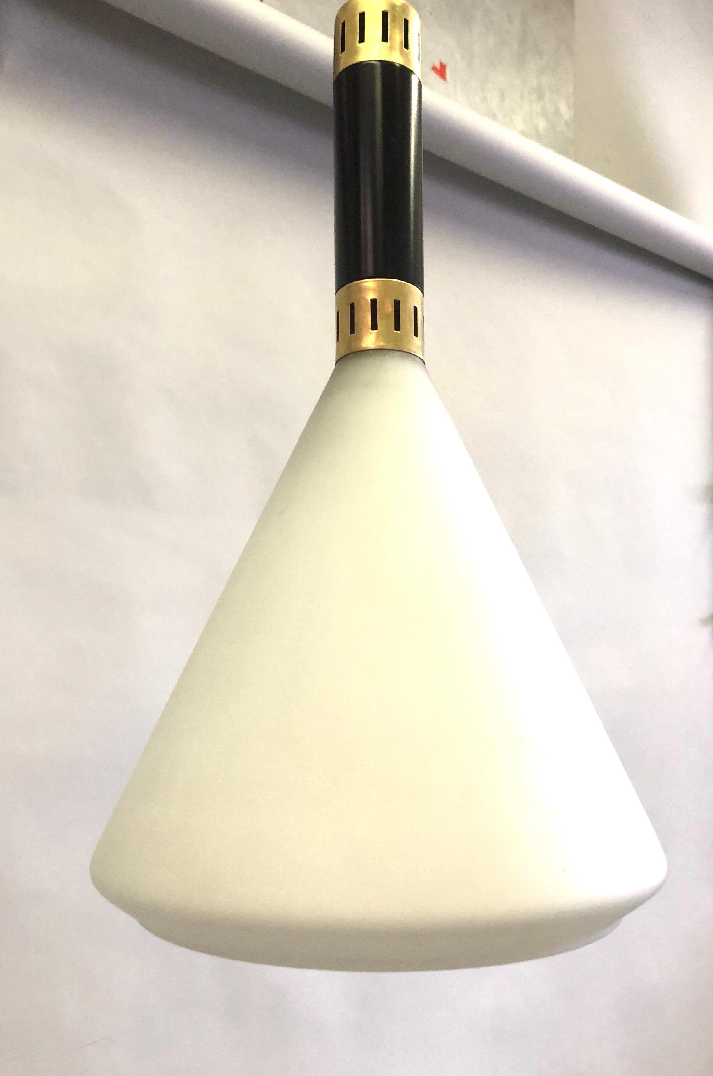 Pair of Mid-Century Modern Milk Glass Pendant attributed to Stilnovo, circa 1958 For Sale 6