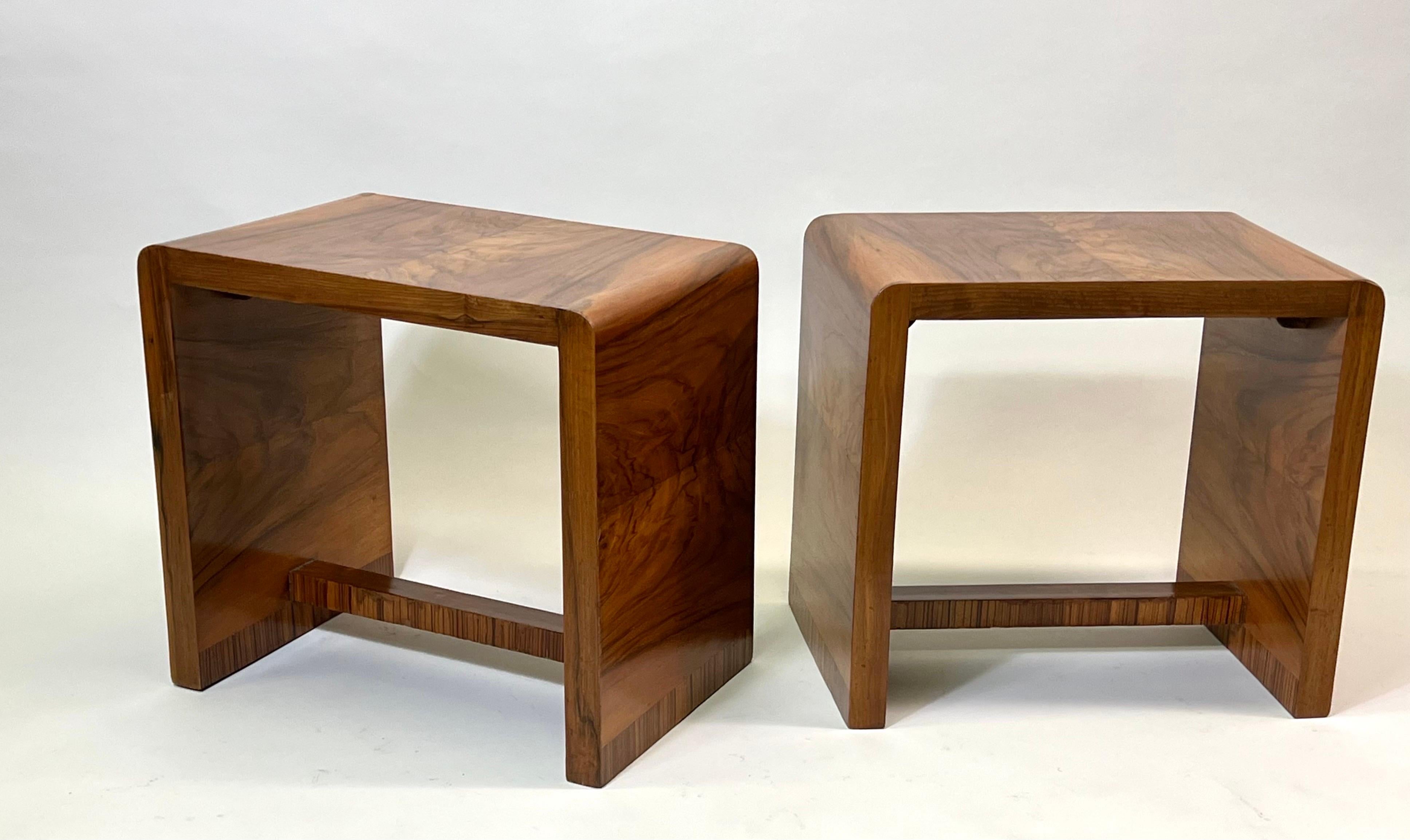 An Important Pair of Italian Midcentury Modern 'Rationalist' Benches / Stools in Elm Wood Attributed to Giuseppe Pagano Pogatschnig. The benches are pure unfettered lines and form, composed  in a pure rectangular form of 2 support sides and a top