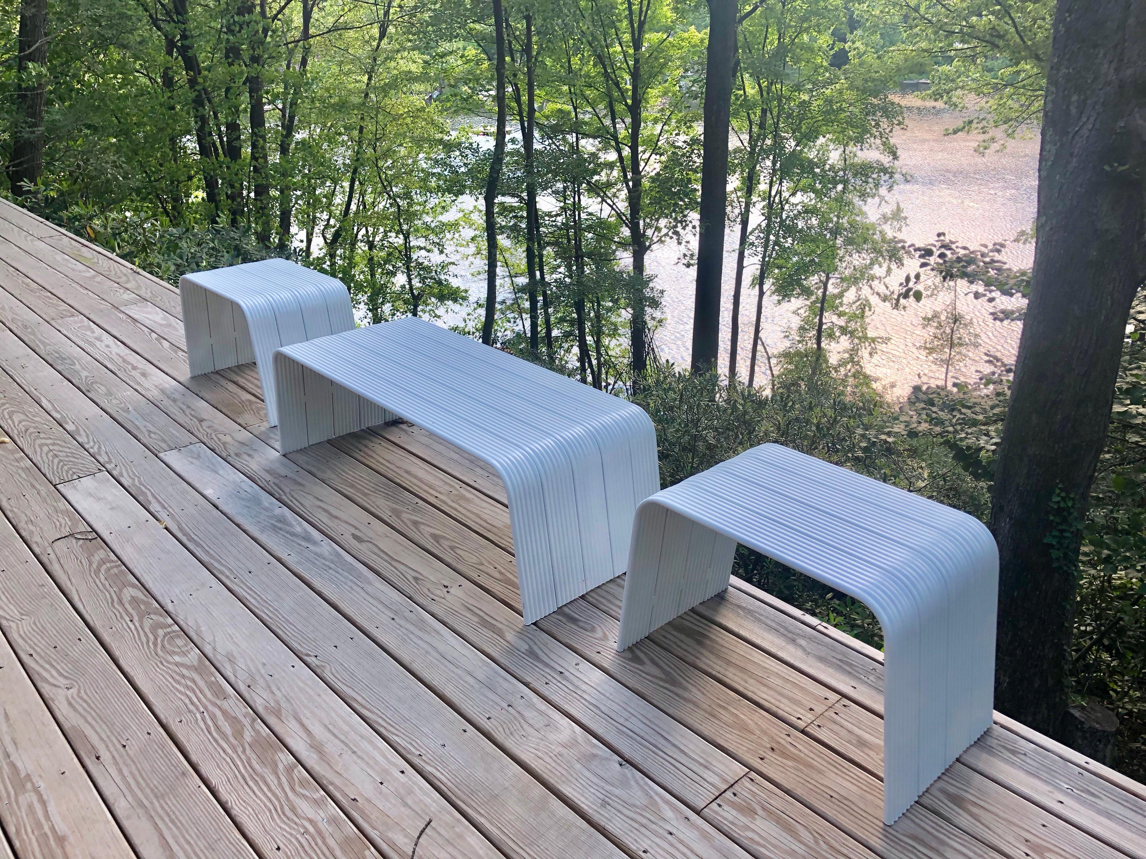 Pair of Italian Mid-Century Modern White Enameled Aluminum Benches, Superstudio 6