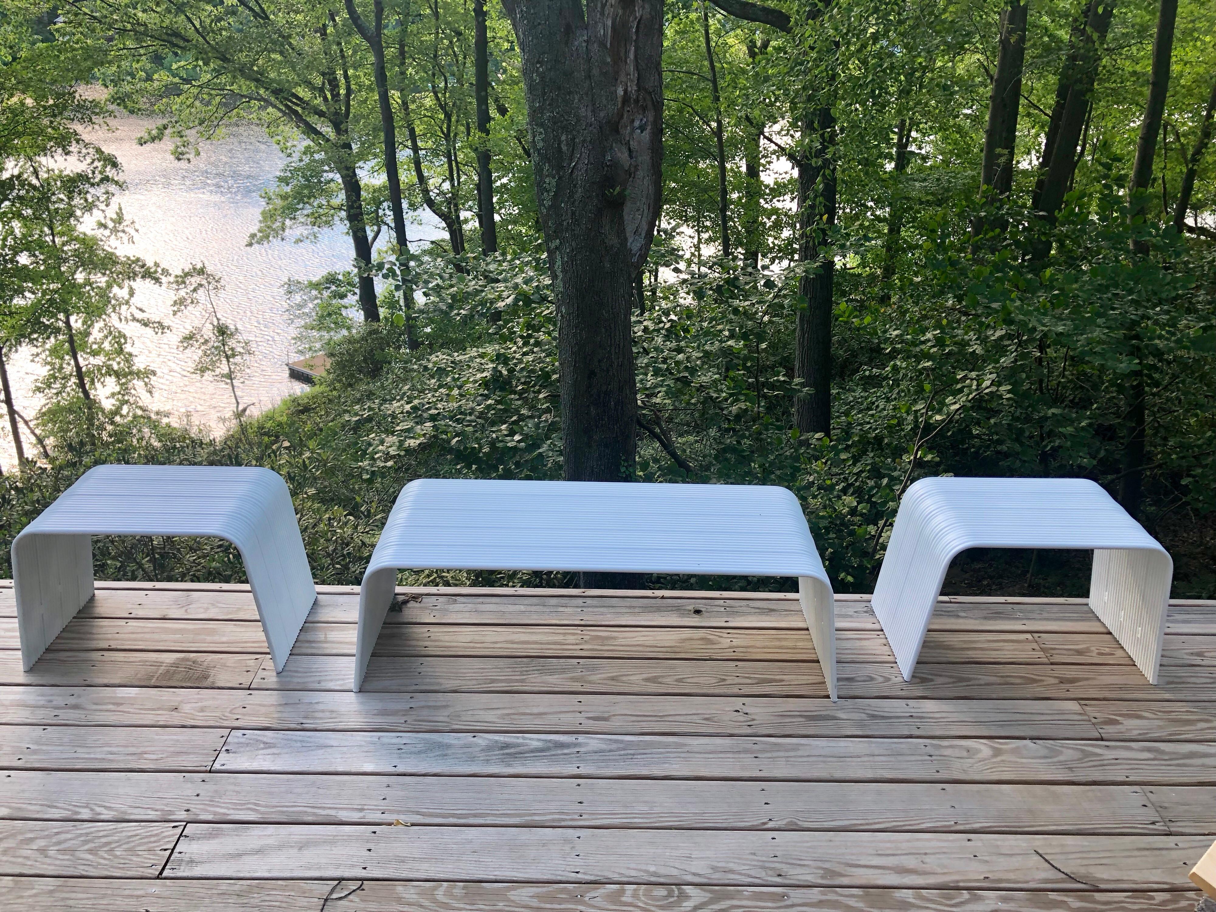 Pair of Italian Mid-Century Modern White Enameled Aluminum Benches, Superstudio 7