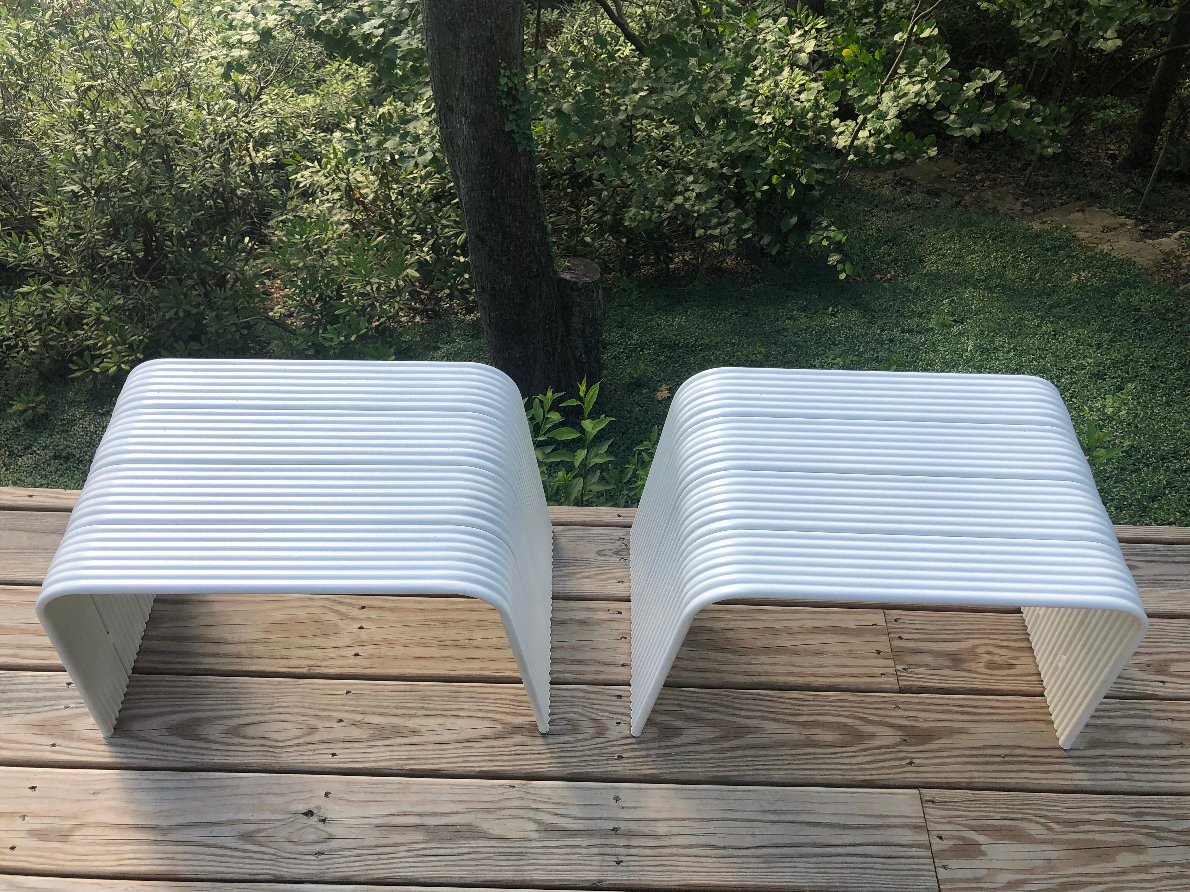 20th Century Pair of Italian Mid-Century Modern White Enameled Aluminum Benches, Superstudio