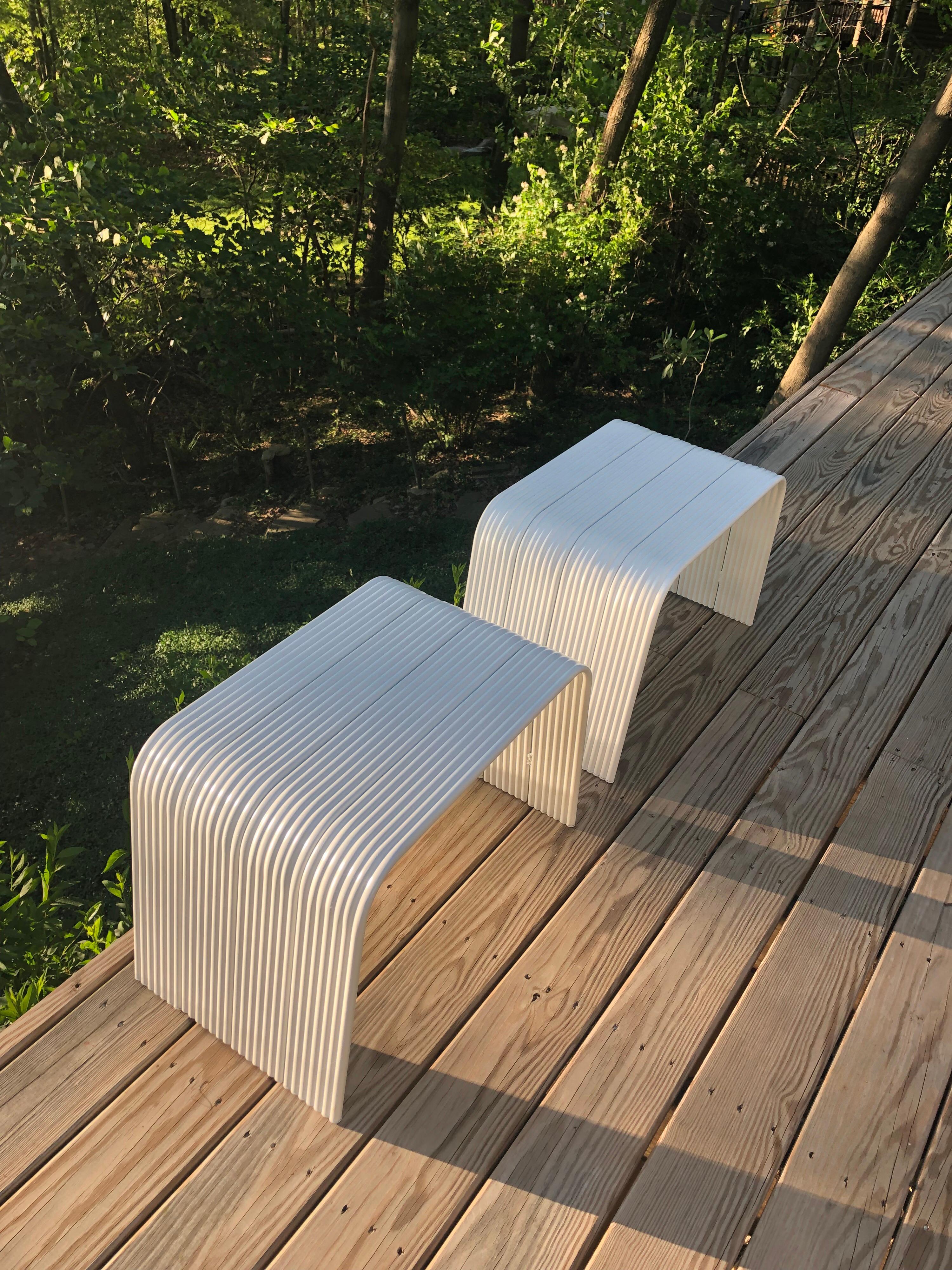 Pair of Italian Mid-Century Modern White Enameled Aluminum Benches, Superstudio 1