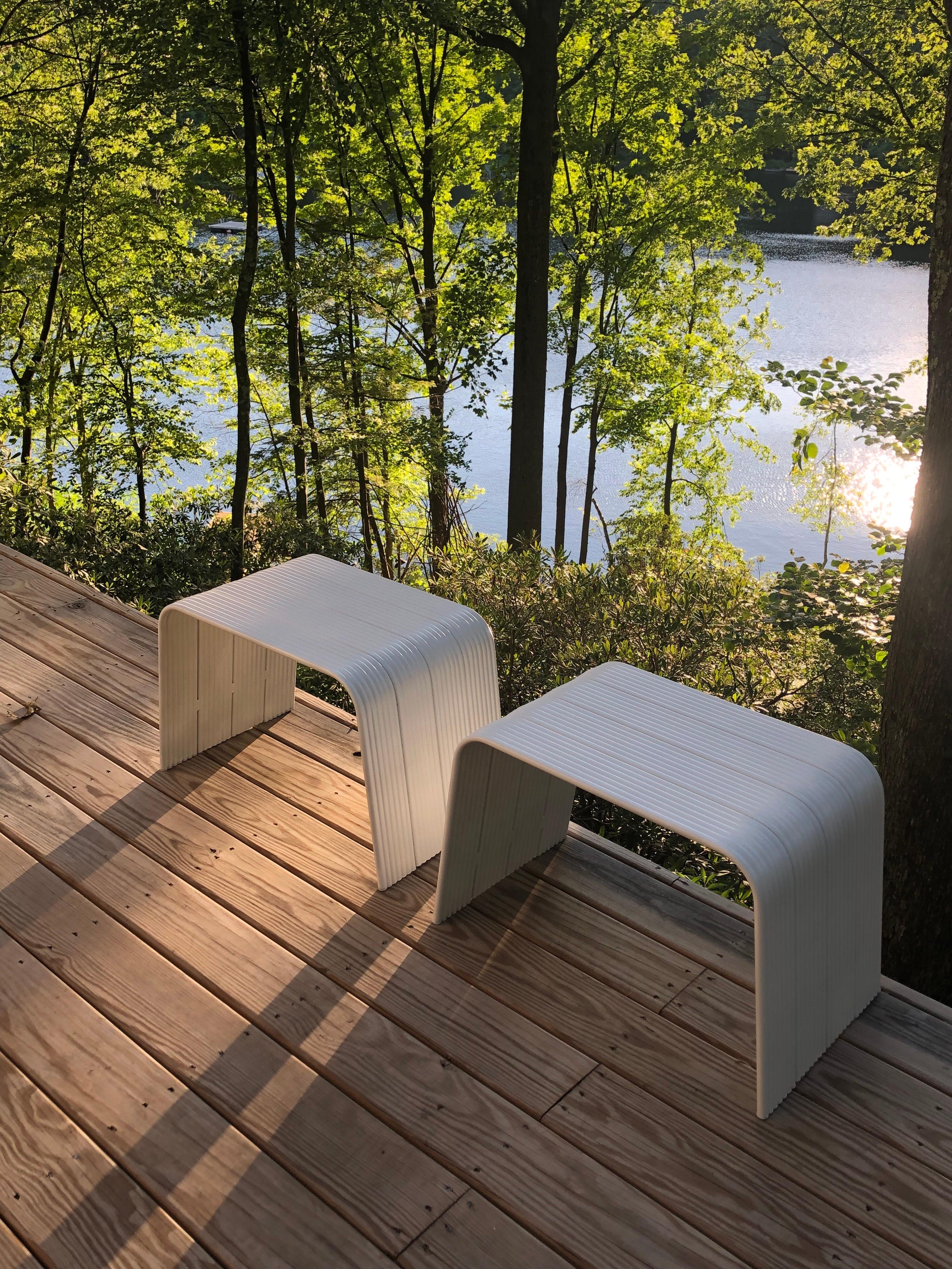Pair of Italian Mid-Century Modern White Enameled Aluminum Benches, Superstudio 2