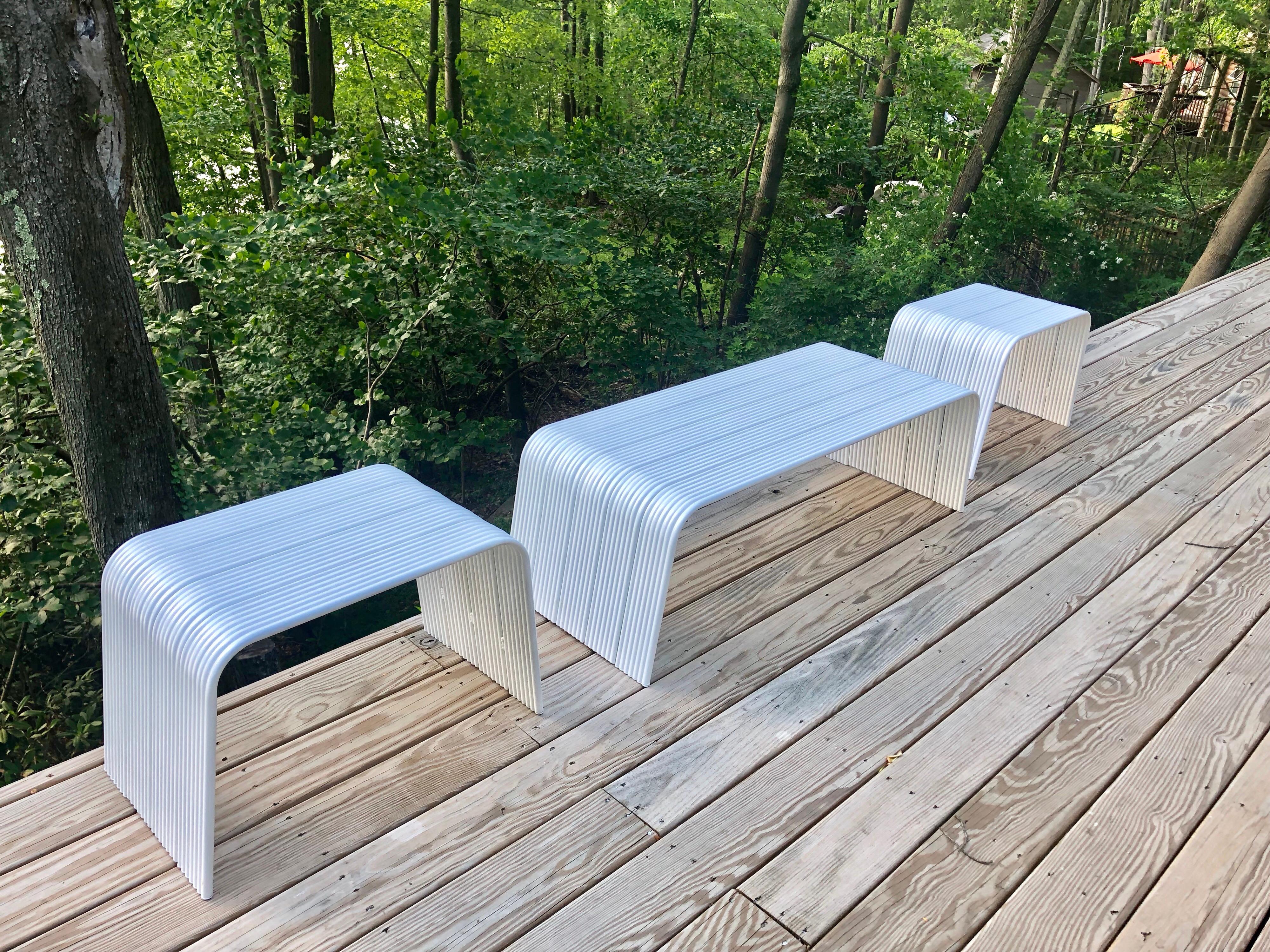 Pair of Italian Mid-Century Modern White Enameled Aluminum Benches, Superstudio 5