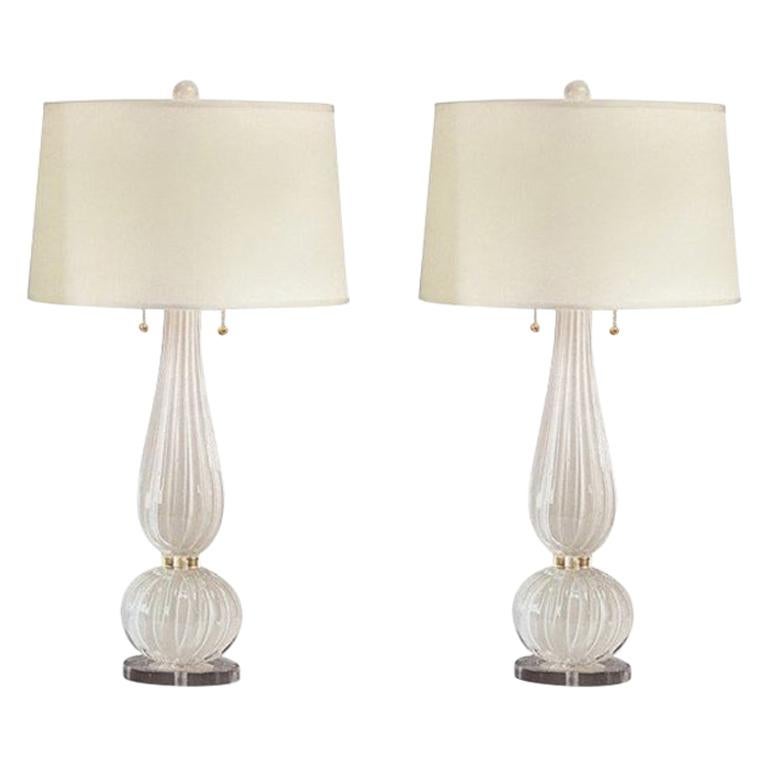 Gold Murano Venetian Glass Table Lamps, Italian Murano Glass Table Lamps