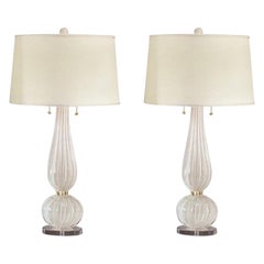 Italian Modern Neoclassical White & Gold Murano/Venetian Glass Table Lamps, Pair