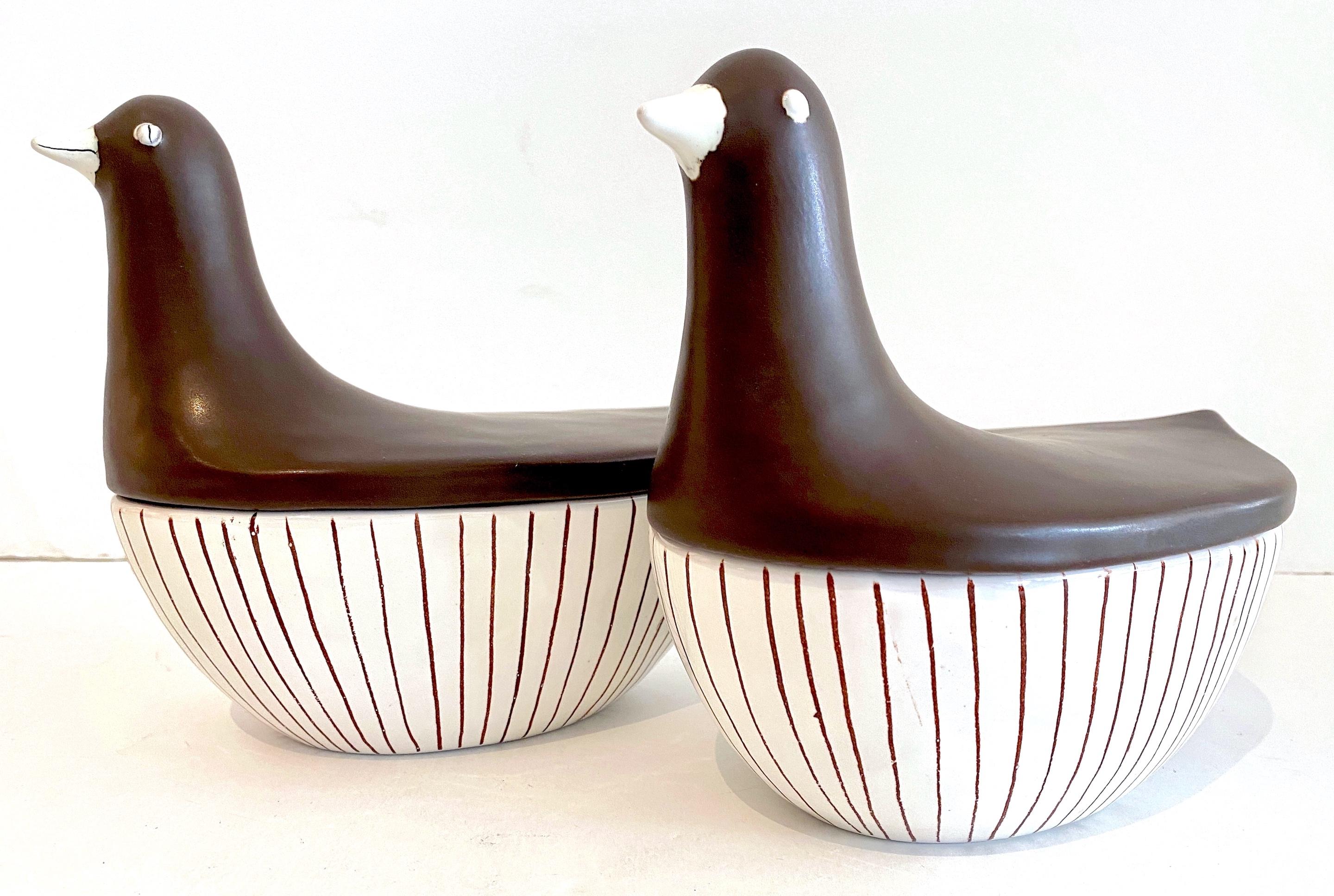 20th Century Pair Italian Midcentury Porcelain Figural Dove Boxes, circa 1960s For Sale