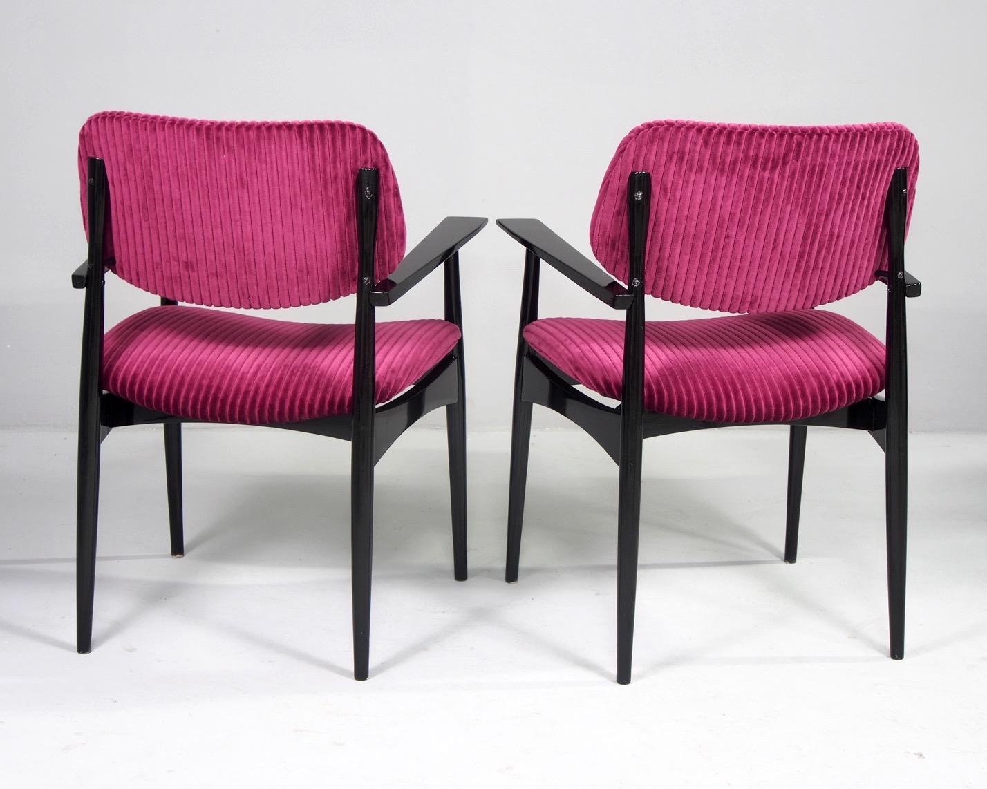 Pair of Italian Midcentury Side Chairs with New Ribbed Velvet Upholstery For Sale 4