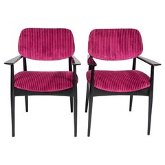 Retro Pair of Italian Midcentury Side Chairs with New Ribbed Velvet Upholstery