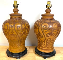 Pair Italian Mid-Century Slip-Decorated Sgraffito Pottery Lamps , C. 1960s