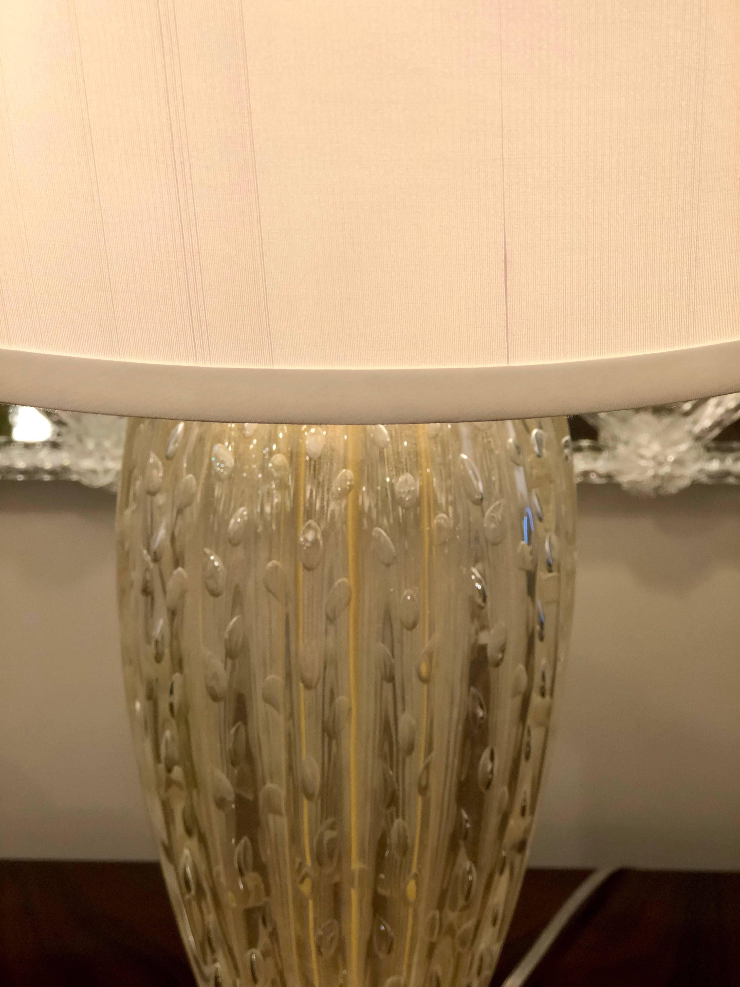 Italian Midcentury Style Clear & Gold Murano / Venetian Glass Table Lamps, Pair In Excellent Condition In New York, NY