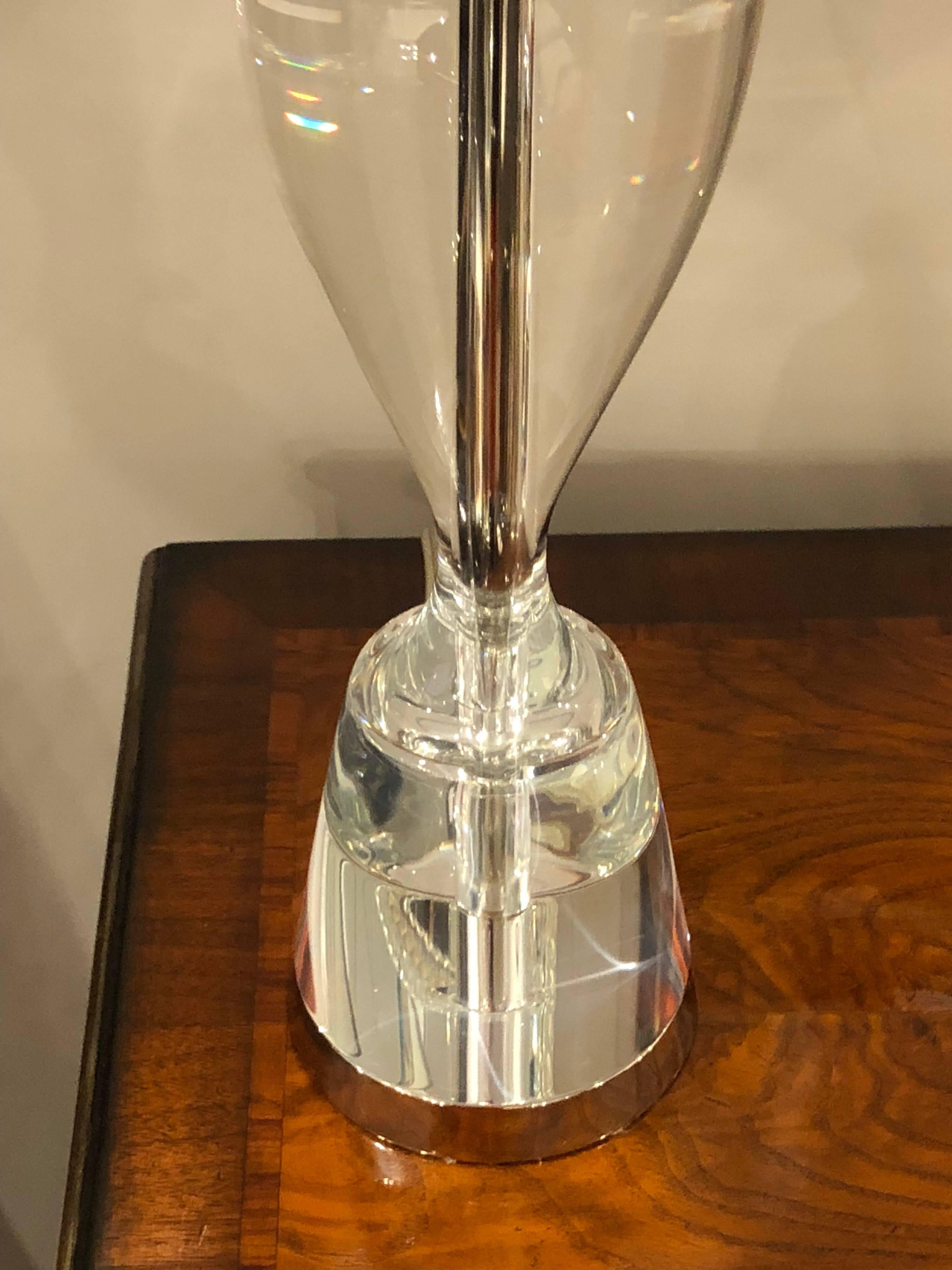 20th Century Pair of Italian Midcentury Solid Crystal & Nickel Table Lamps, Fontana Arte