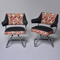 Pair Italian Midcentury Swivel Chairs With Chrome Base and Missoni Style Fabric