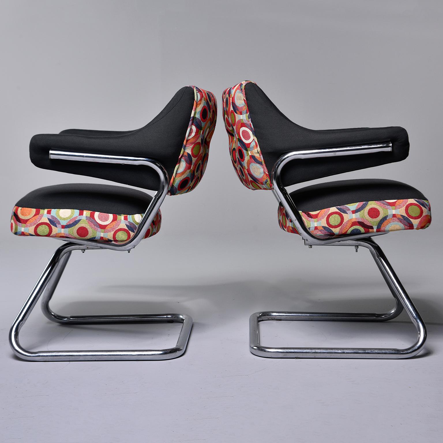 Mid-Century Modern Pair Italian Midcentury Swivel Chairs With Chrome Base and Missoni Style Fabric For Sale