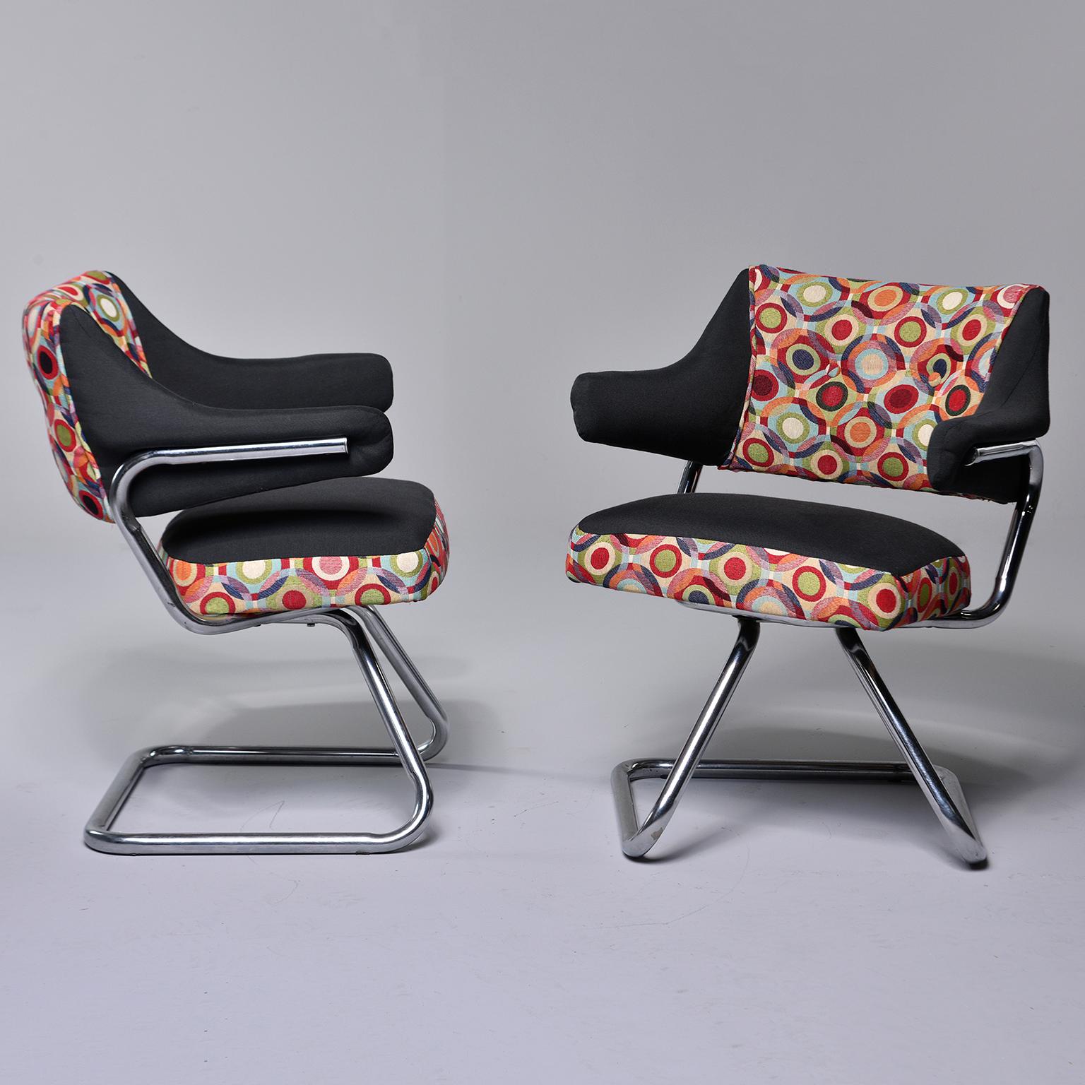 Upholstery Pair Italian Midcentury Swivel Chairs With Chrome Base and Missoni Style Fabric For Sale