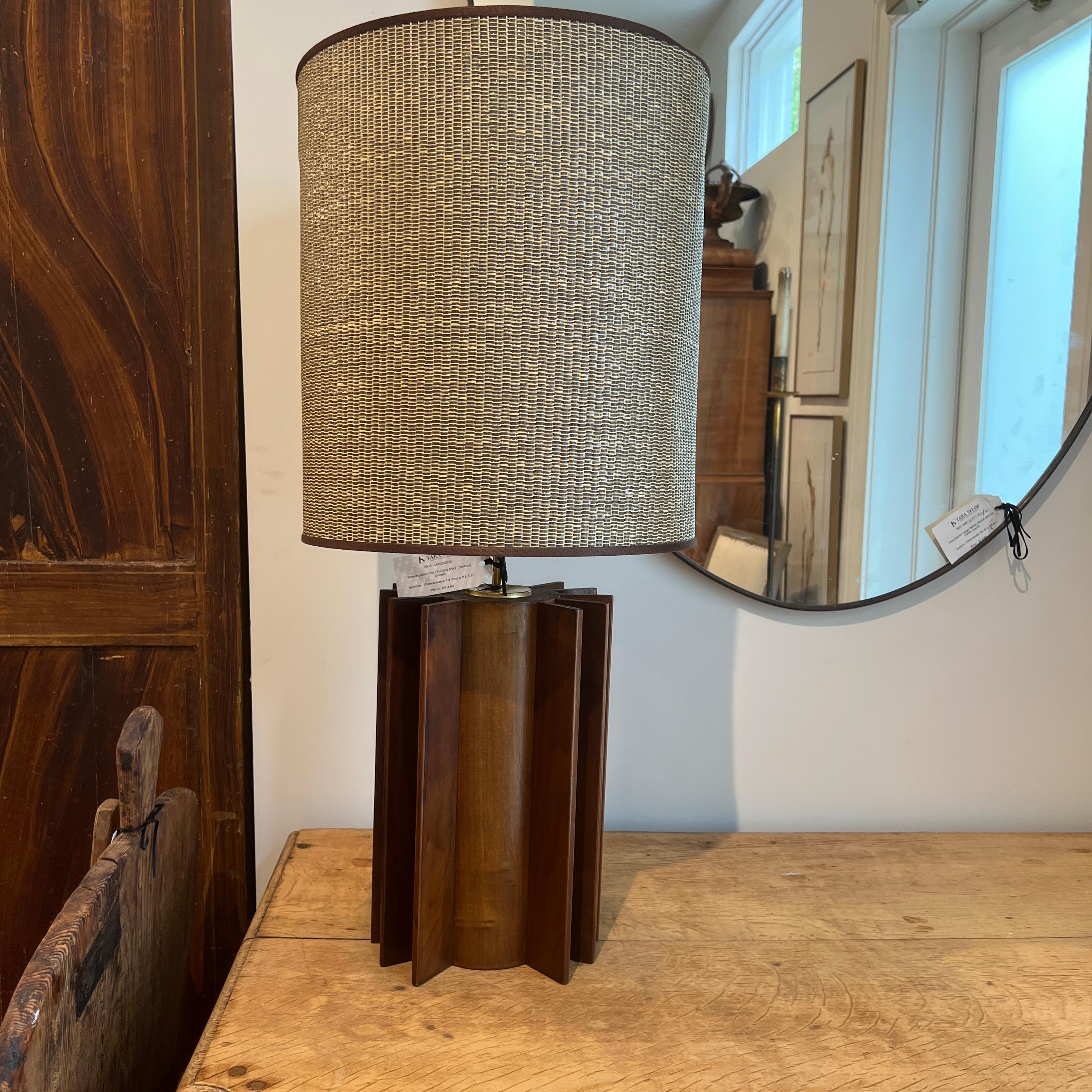 Elegant and sculptural, this pair of Italian Mid-Century lamps features clean lines and refined detailing, embodying the effortless glamour of 1950s Italian design. Perfect as statement lighting on a console or bedside tables.