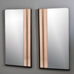 Pair Italian Mid Century Tall Narrow Mirrors with Etched Detailing