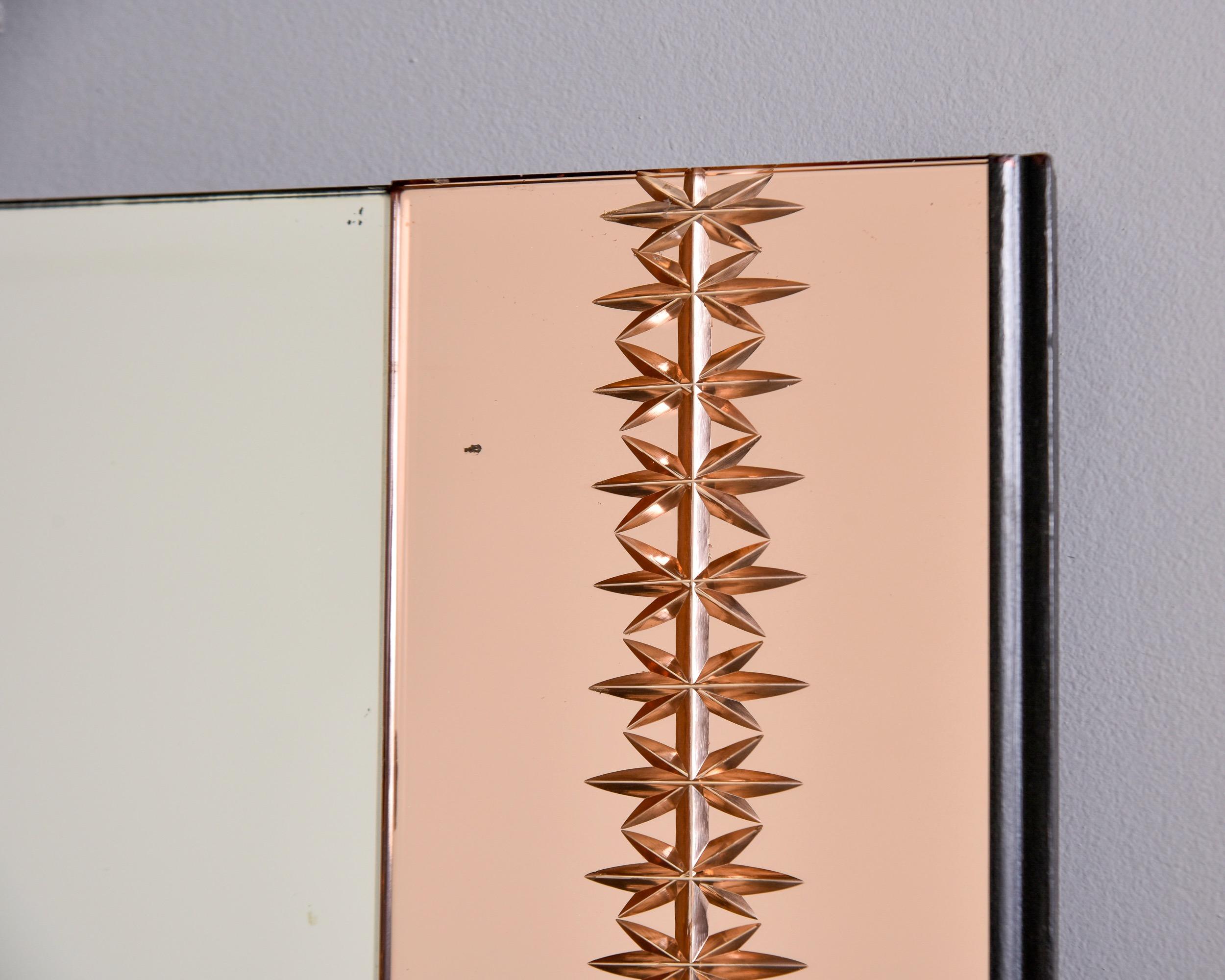 Paar italienische Mid Century schmale Spiegel mit geätzten Details im Angebot 3