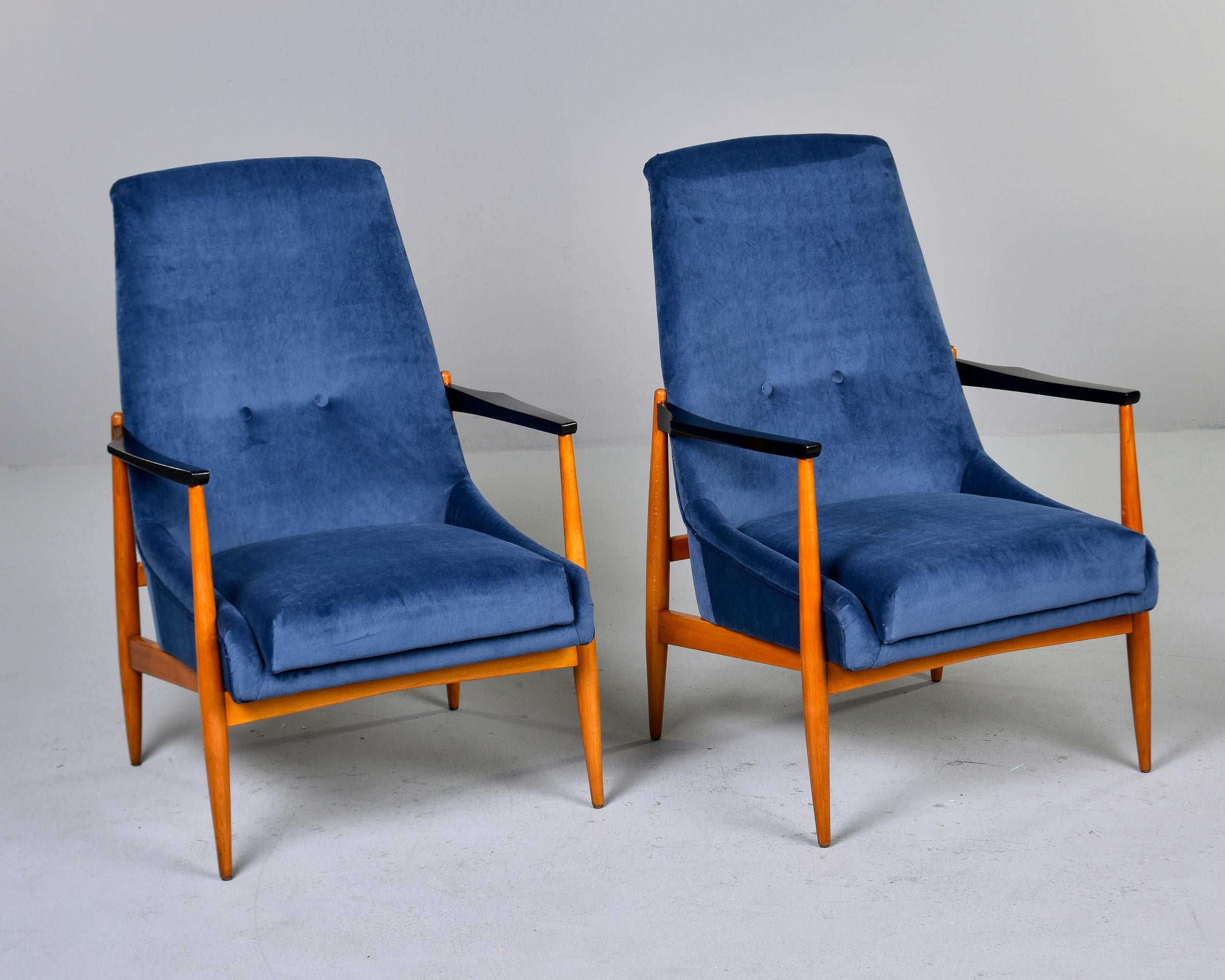 Pair Italian Mid Century Teak Frame Lounge Chairs with New Upholstery For Sale 6