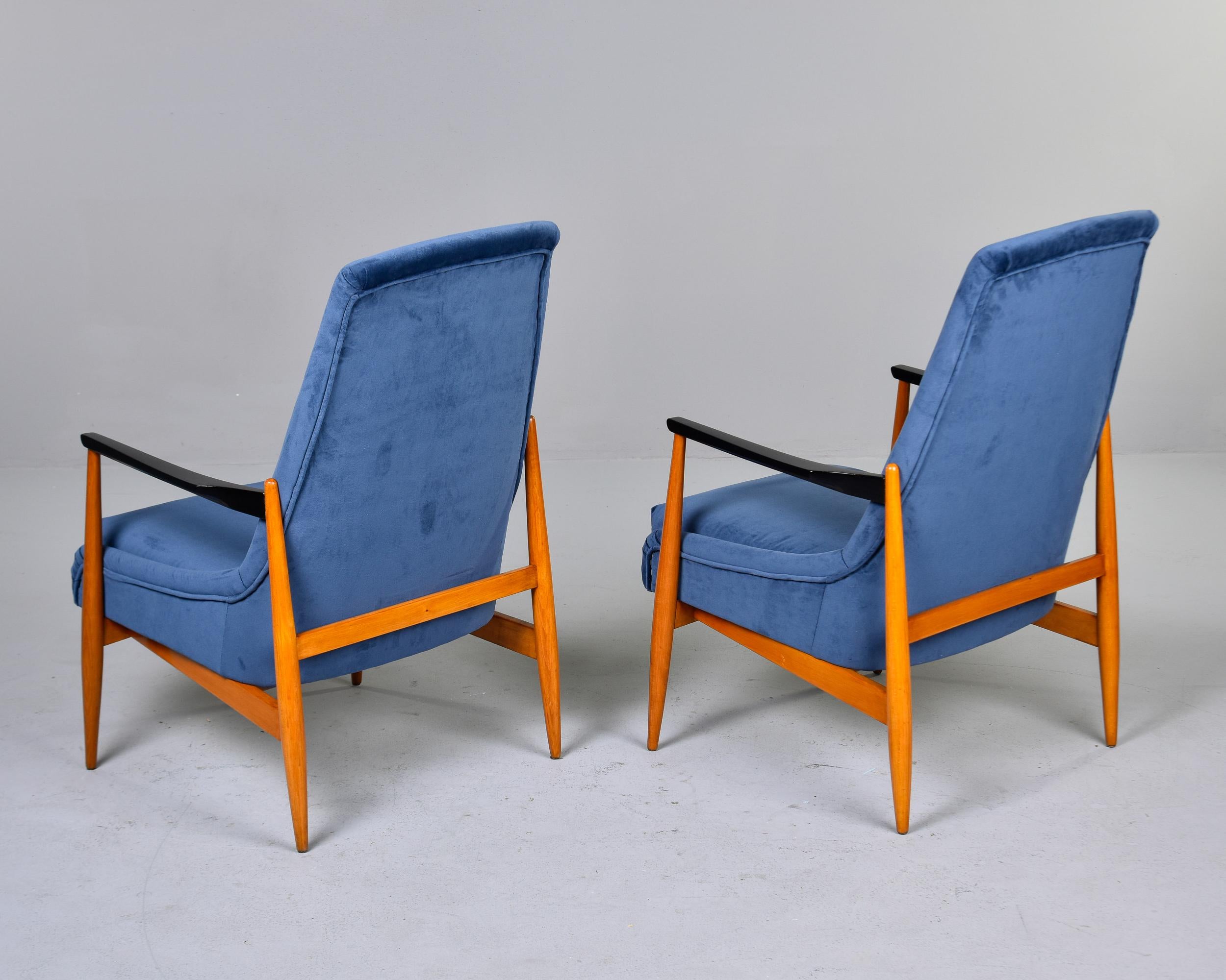 20th Century Pair Italian Mid Century Teak Frame Lounge Chairs with New Upholstery For Sale